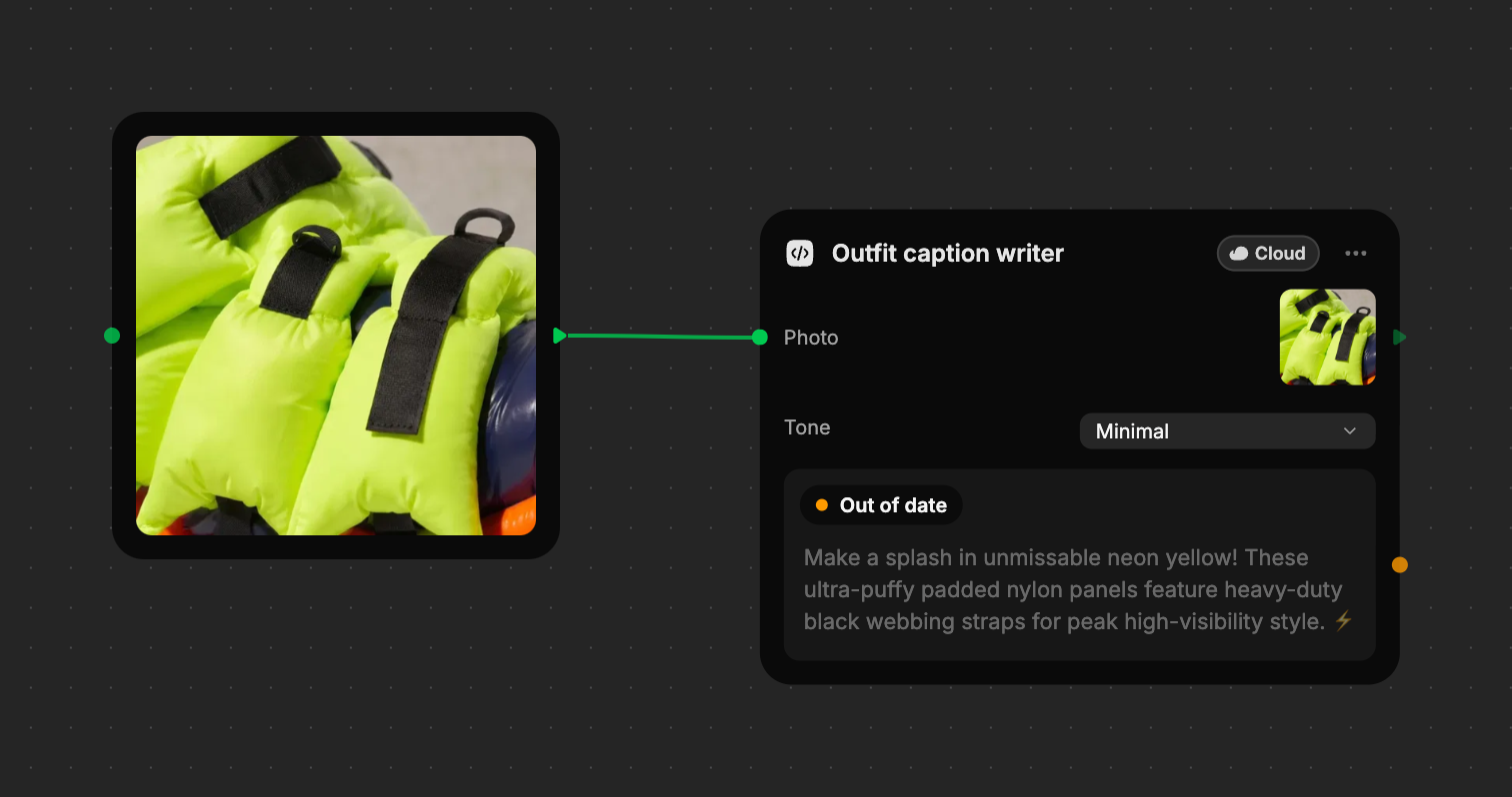 The Cloud tool's earlier caption dimmed under an Out of date status after the Tone changed